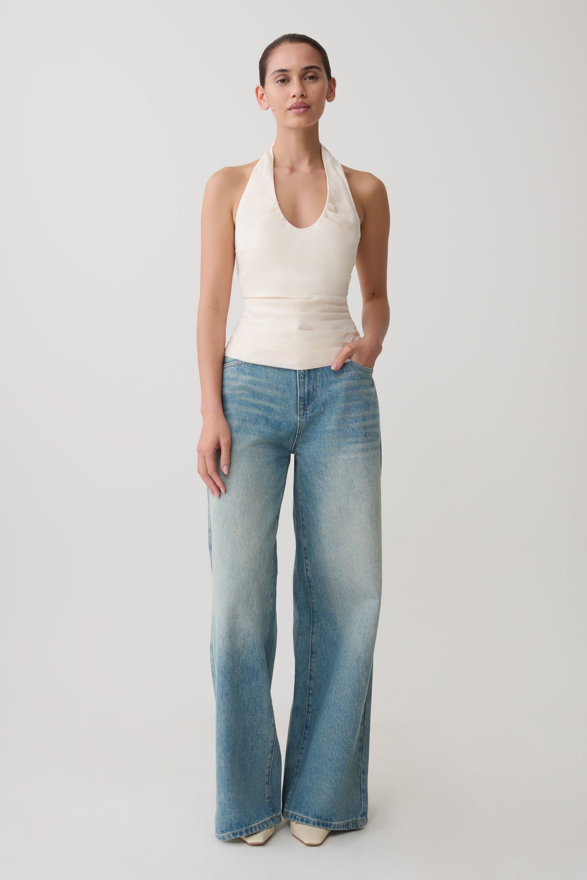 Ruched Halter Top - Ivory