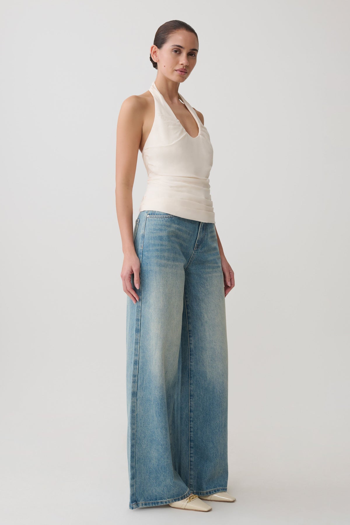Ruched Halter Top - Ivory