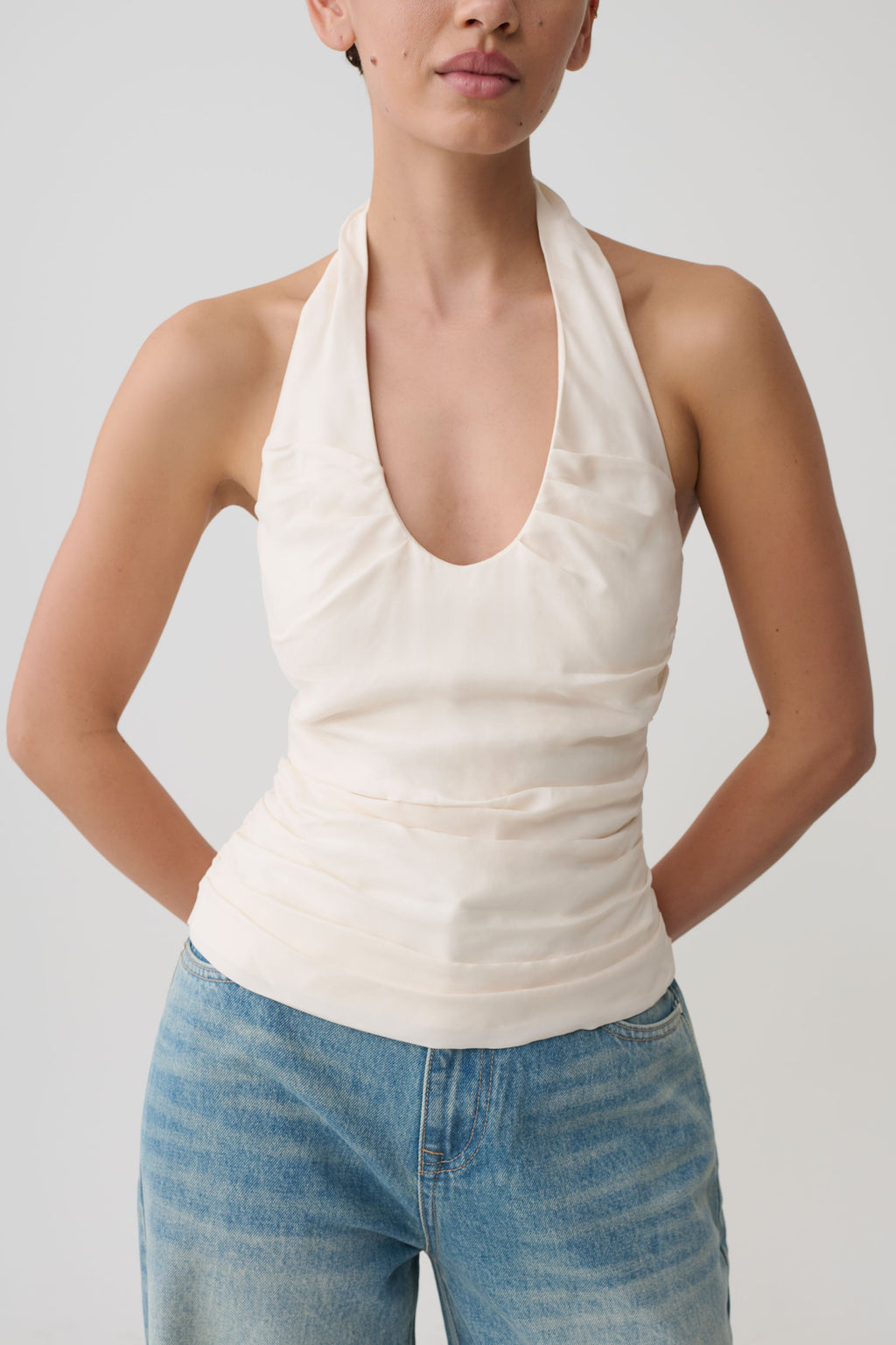 Ruched Halter Top - Ivory