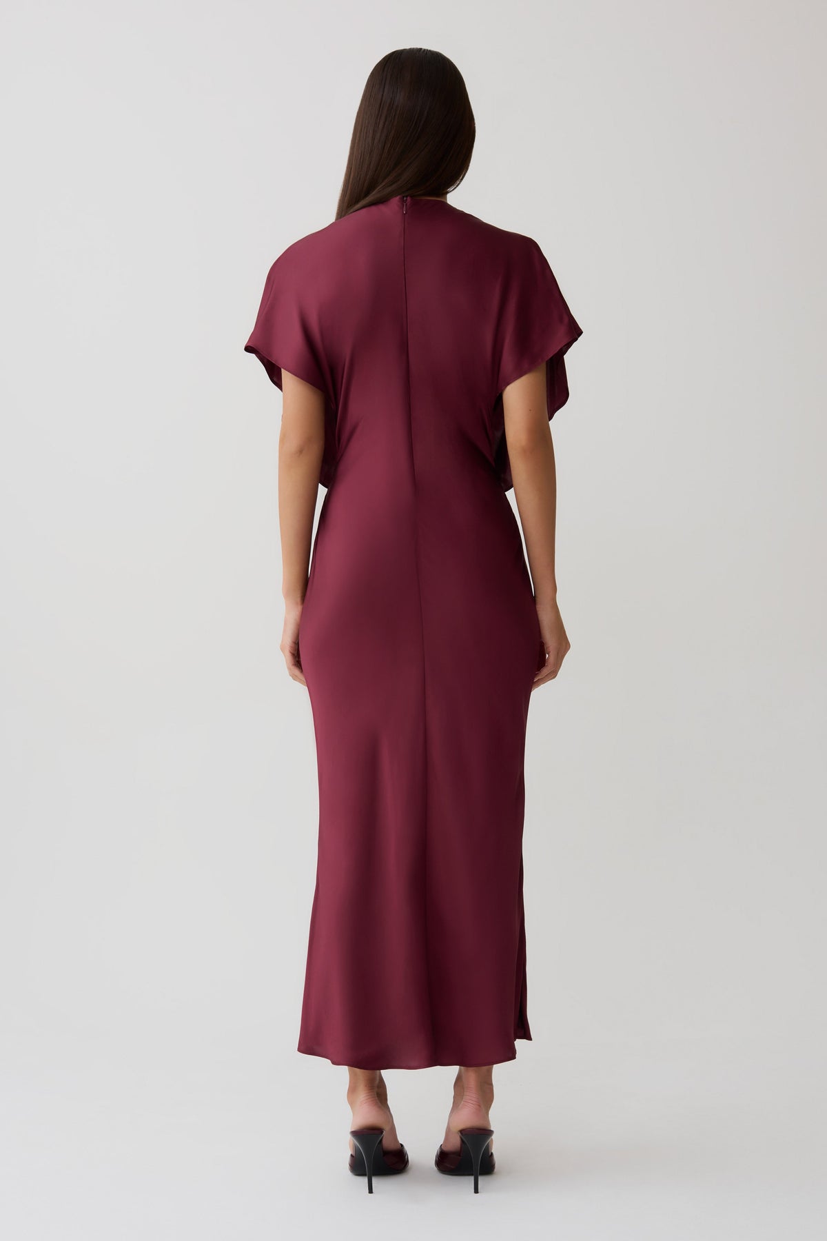 Cut Out Satin Midi Dress - Burgundy