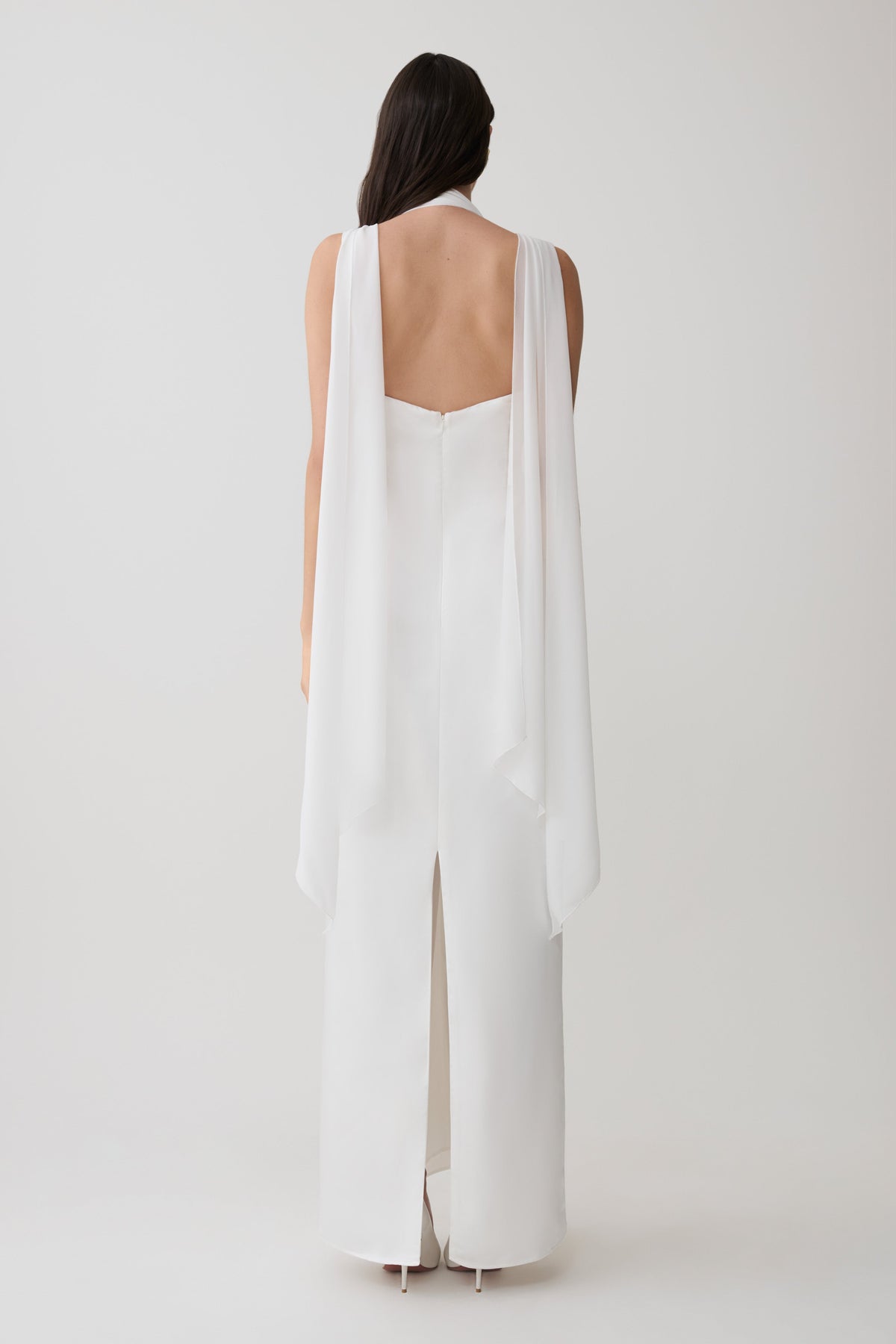 Draped Shoulders Satin Maxi Dress - White