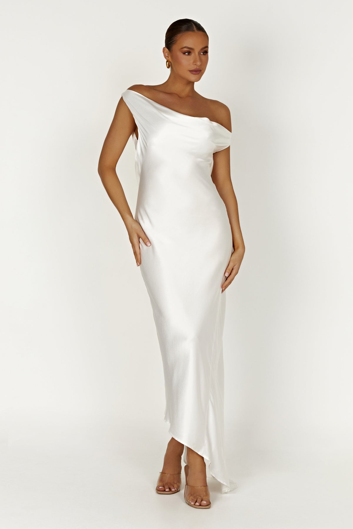 Slip Maxi Dress With Asymmetrical Hem - White