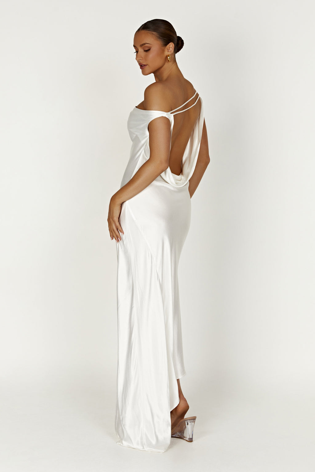 Slip Maxi Dress With Asymmetrical Hem - White