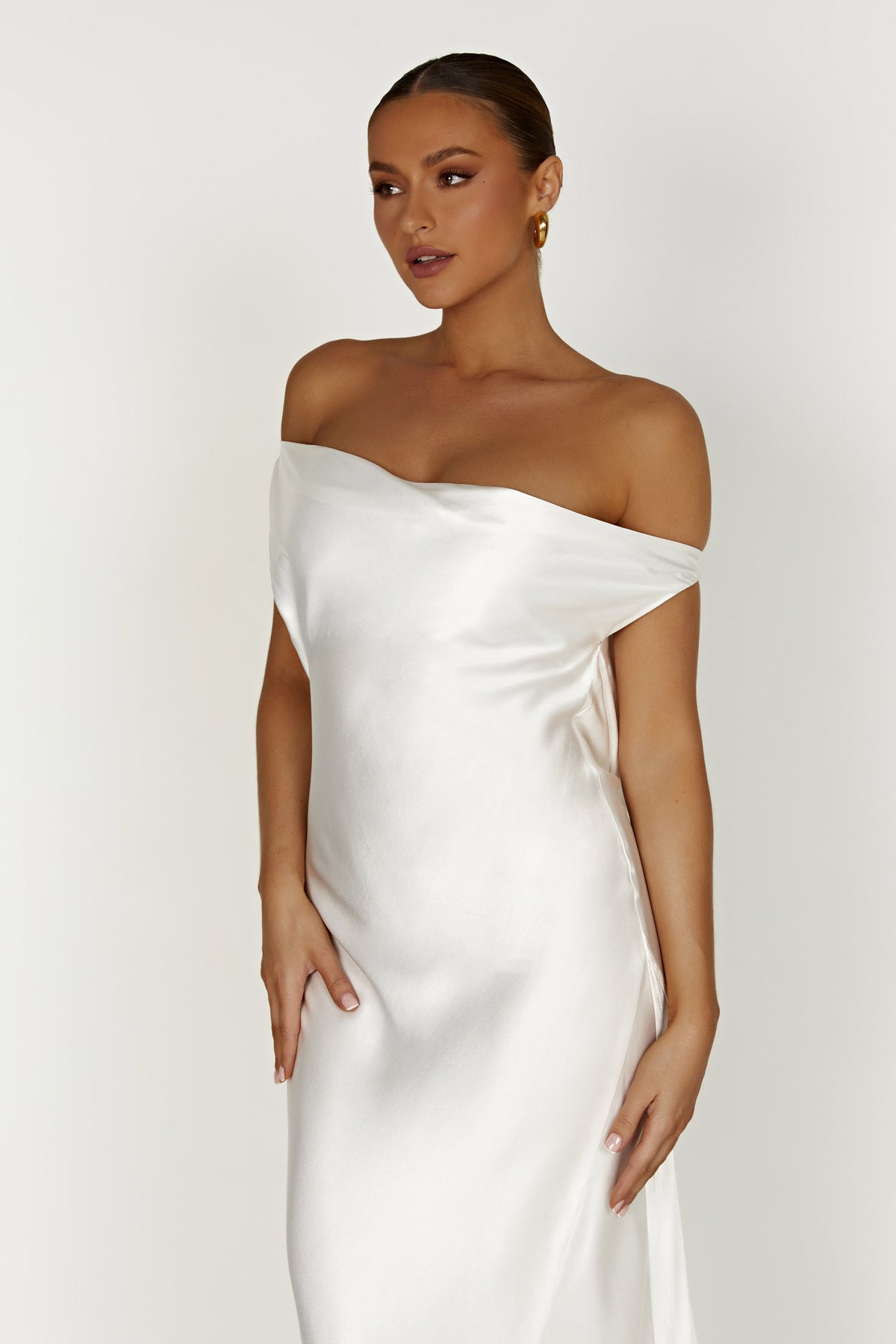 Slip Maxi Dress With Asymmetrical Hem - White