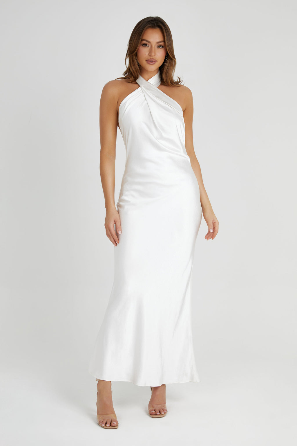 Halter Satin Gown - White