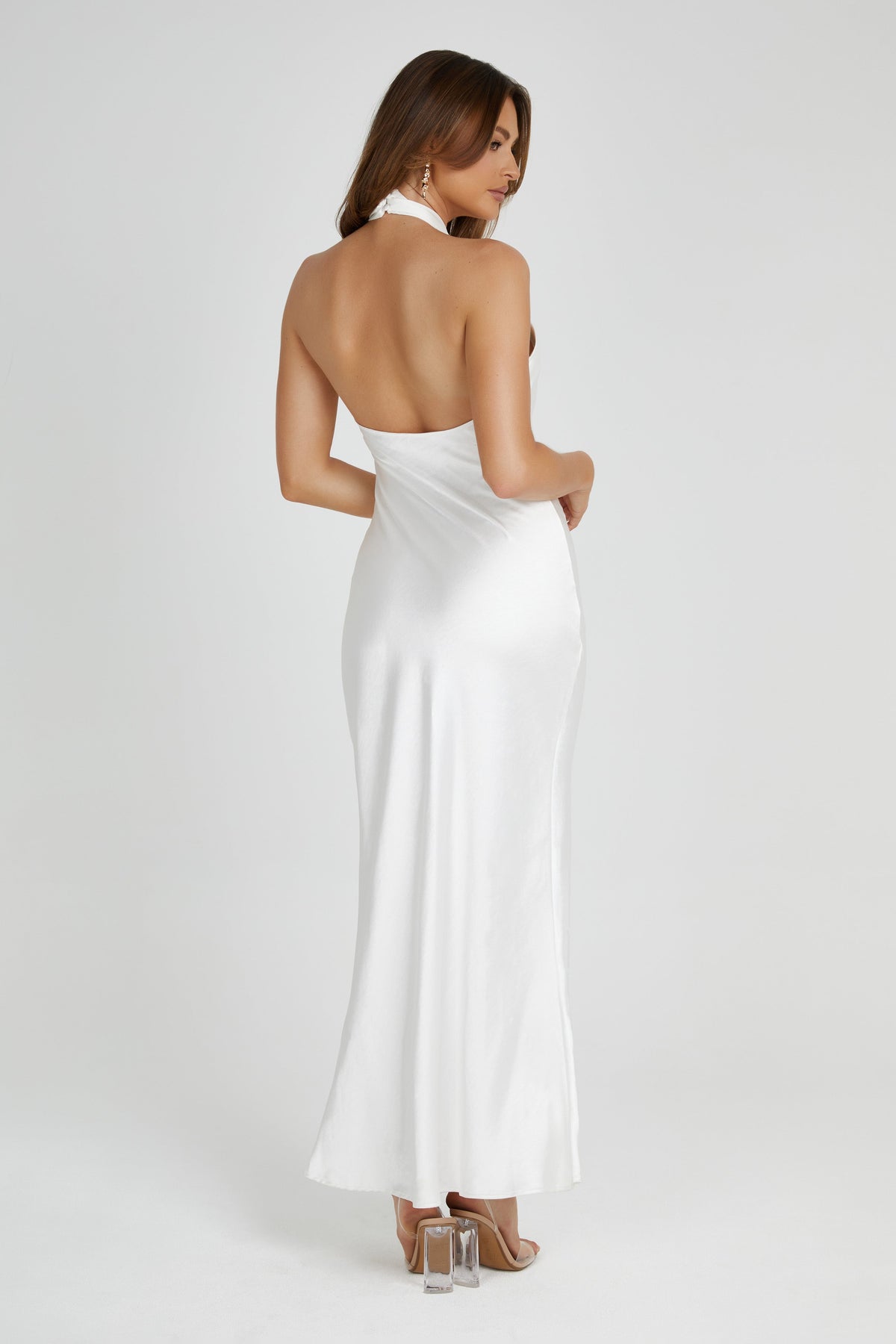 Halter Satin Gown - White