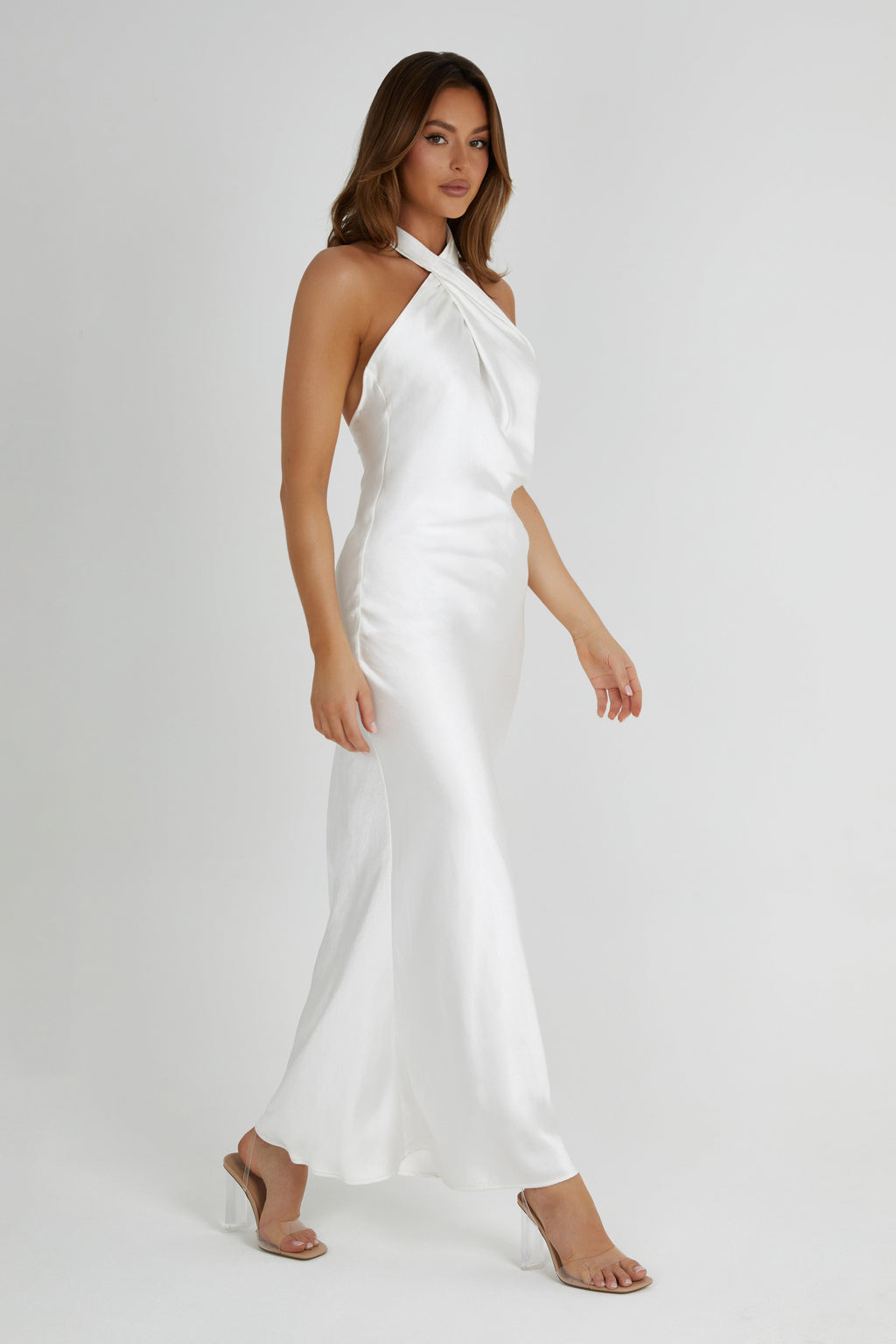Halter Satin Gown - White