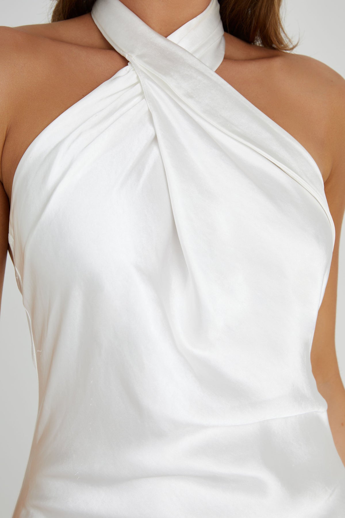 Halter Satin Gown - White