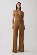 Wide Leg Peached Jersey Pants - Caramel