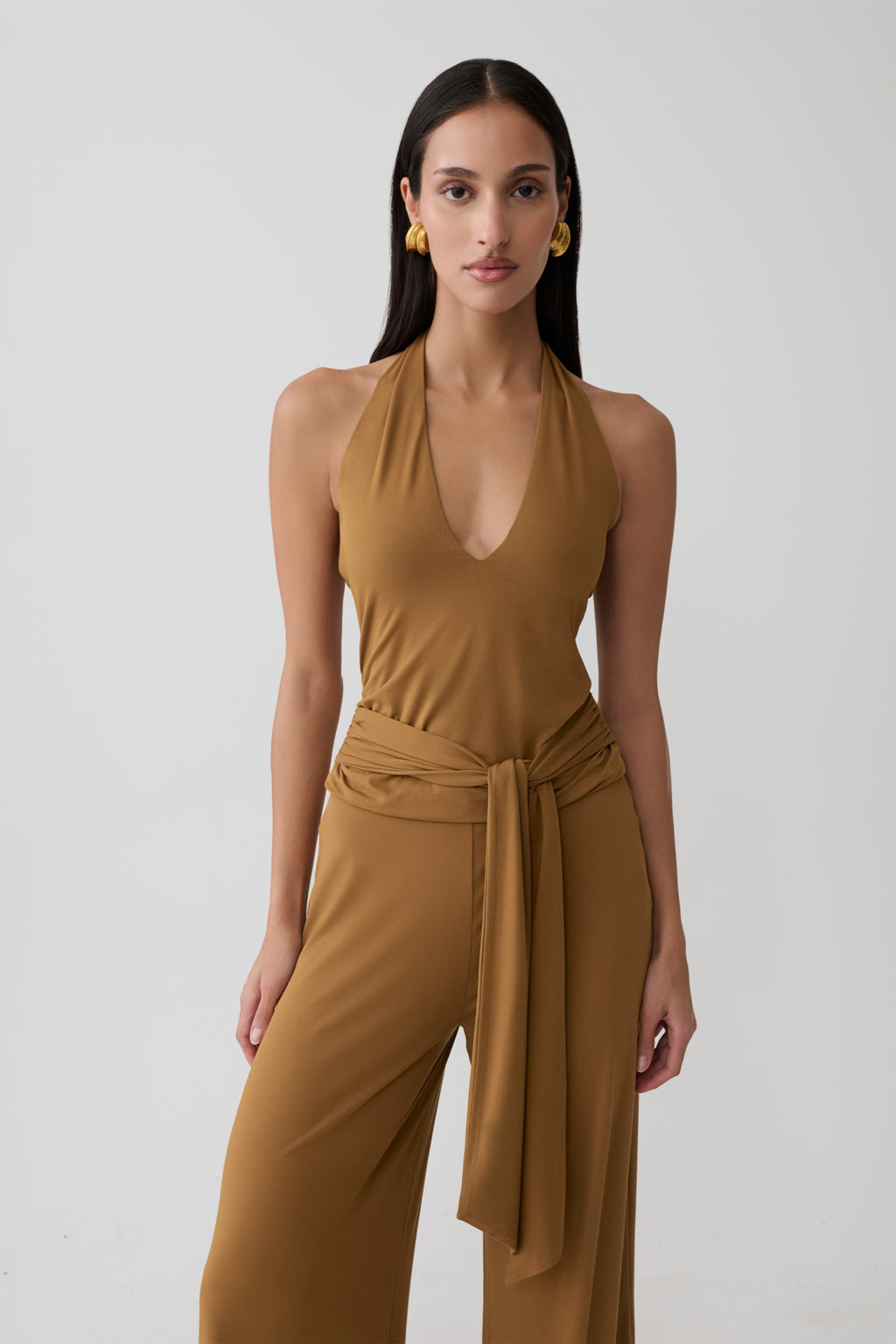 Peached Jersey Halter Top - Caramel