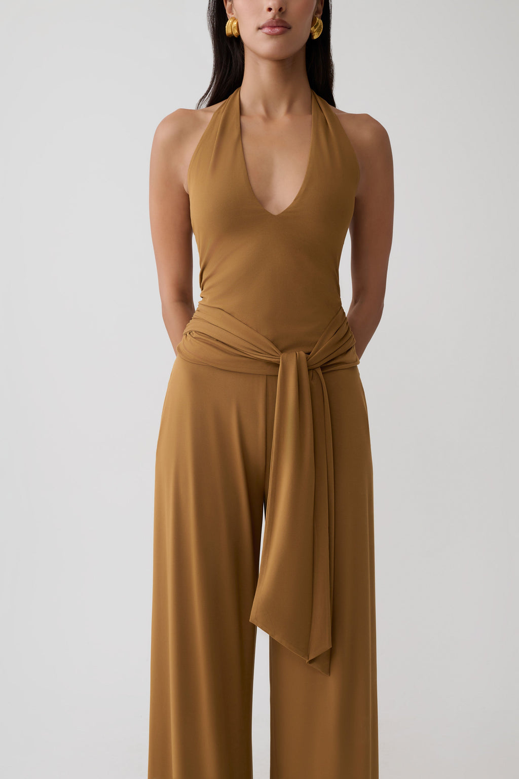 Peached Jersey Halter Top - Caramel