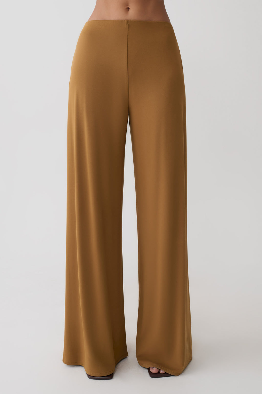 Wide Leg Peached Jersey Pants - Caramel