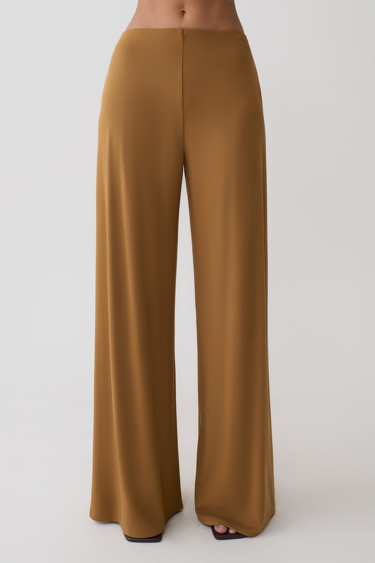 Wide Leg Peached Jersey Pants - Caramel