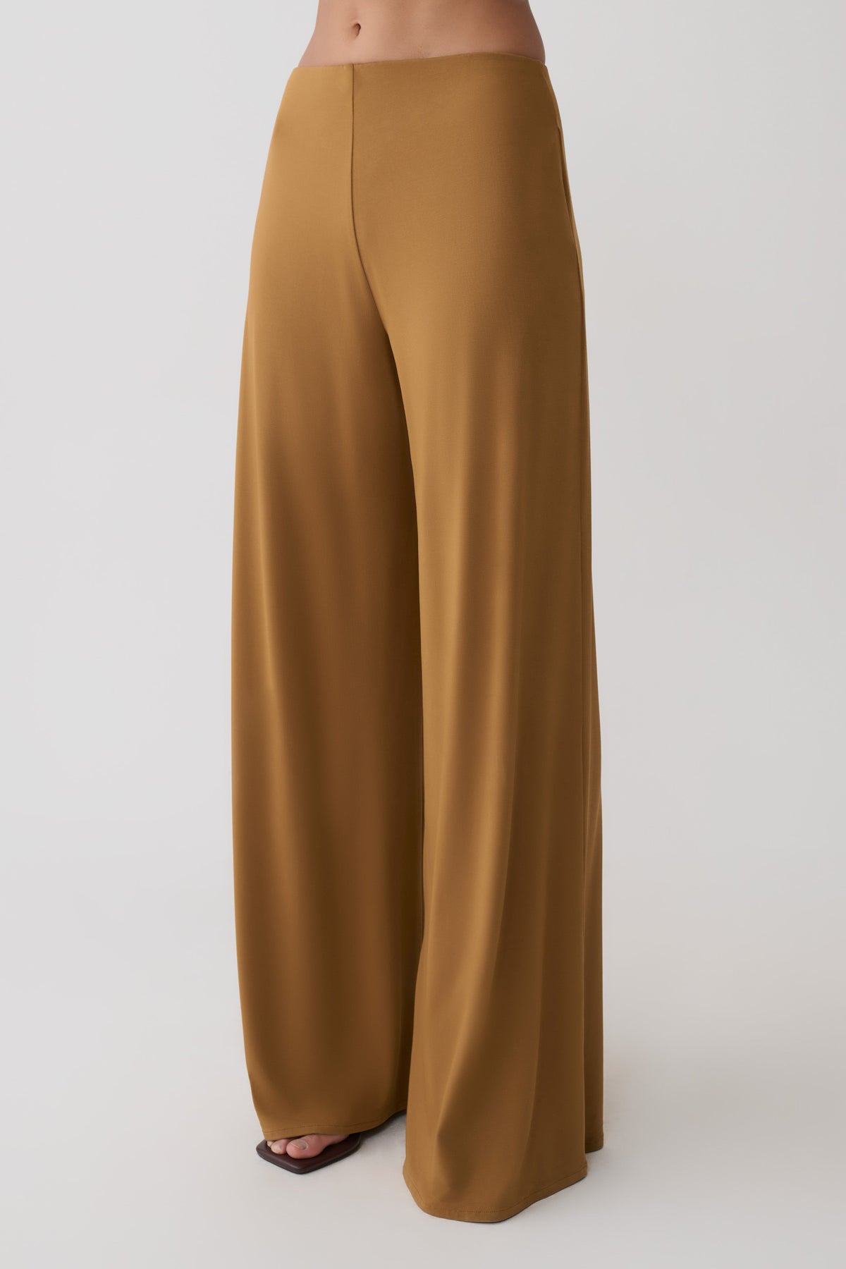 Wide Leg Peached Jersey Pants - Caramel