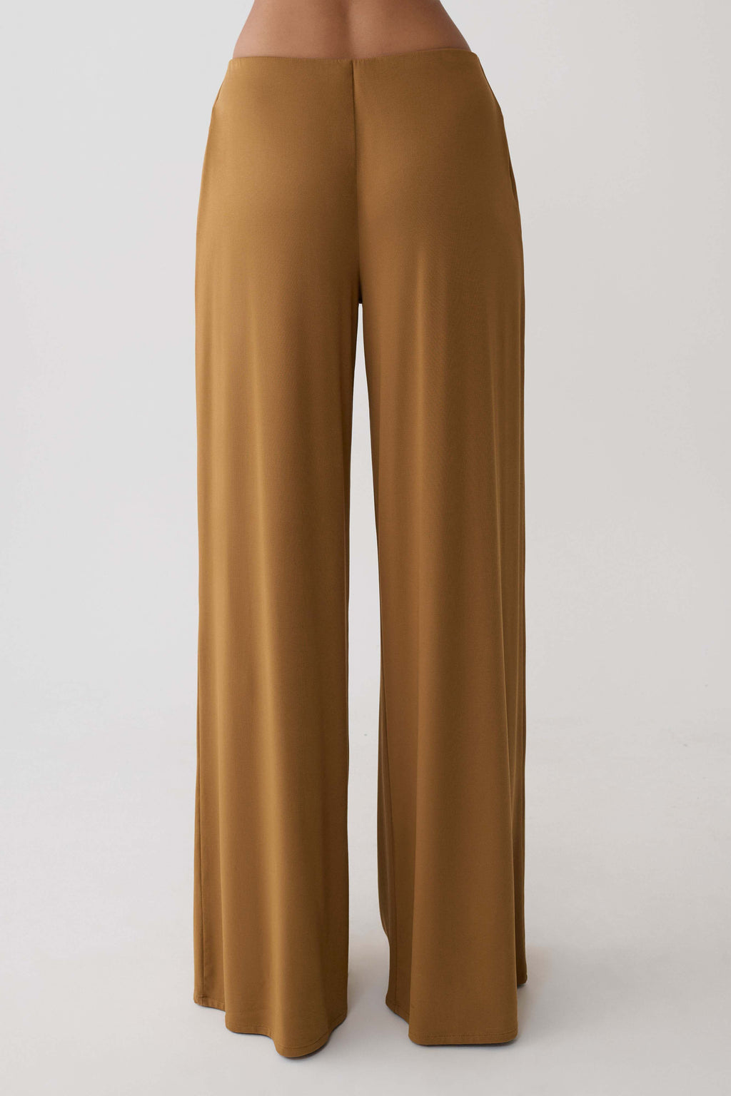 Wide Leg Peached Jersey Pants - Caramel
