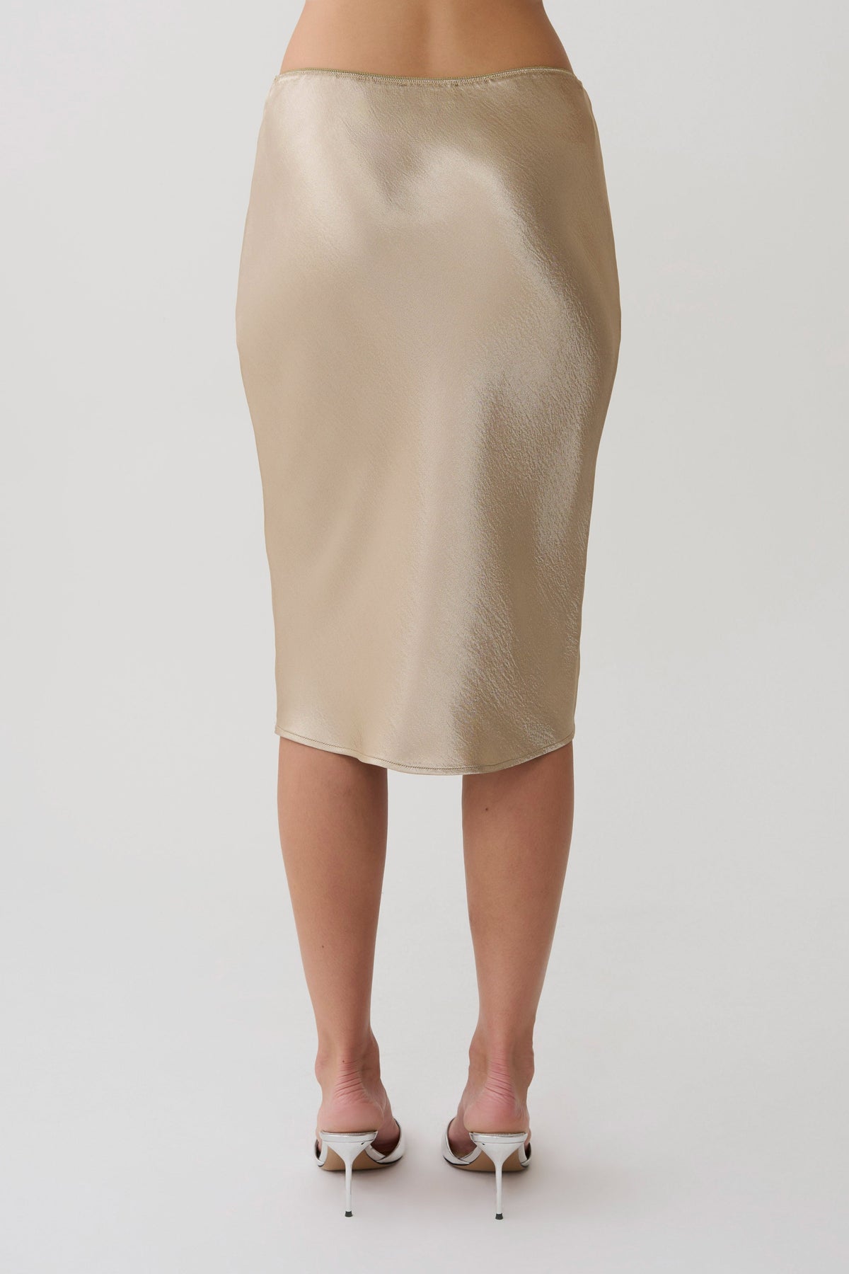 Satin Midi Skirt - Gold