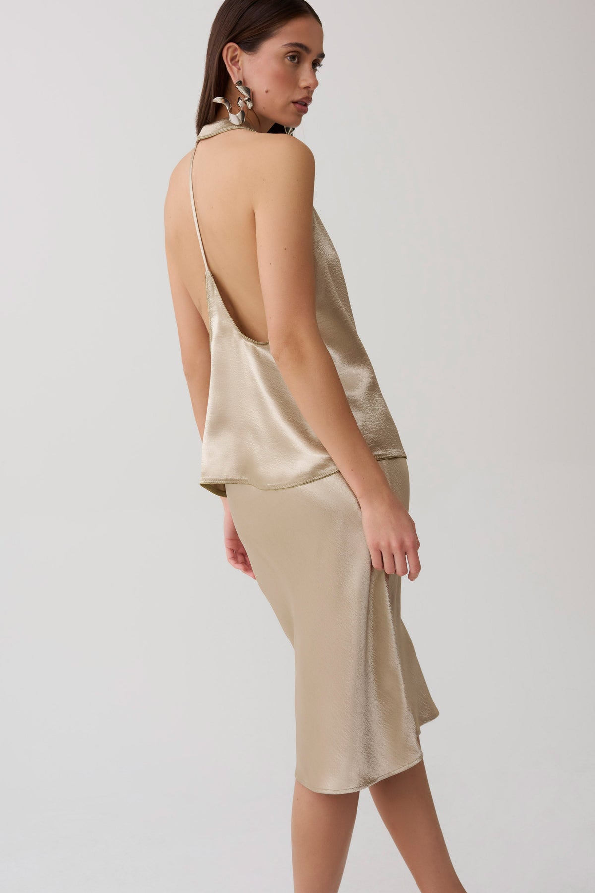 Satin Midi Skirt - Gold