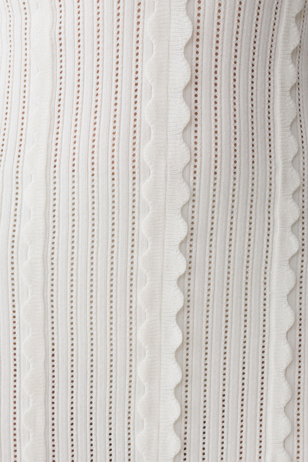 Scalloped Neckline Pointelle Midi Dress - White