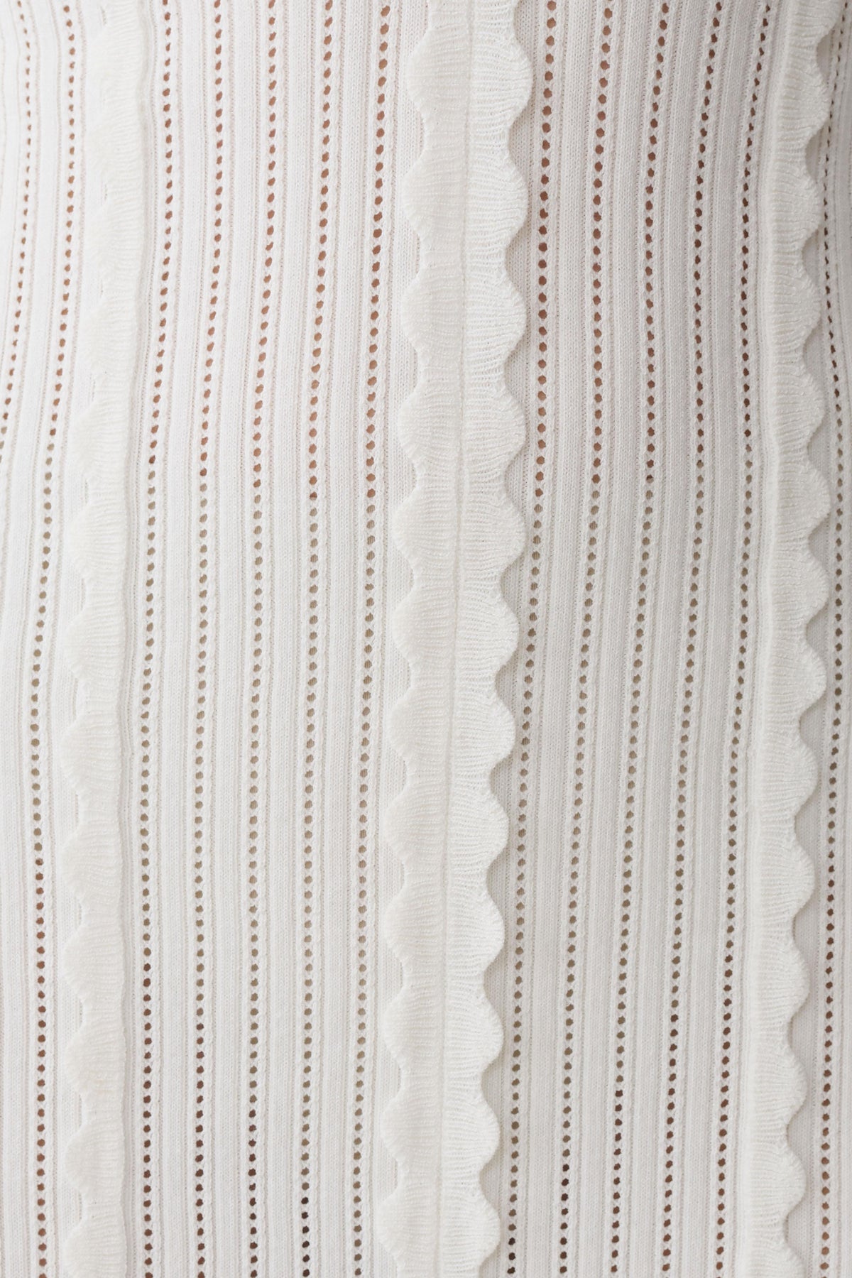 Scalloped Neckline Pointelle Midi Dress - White