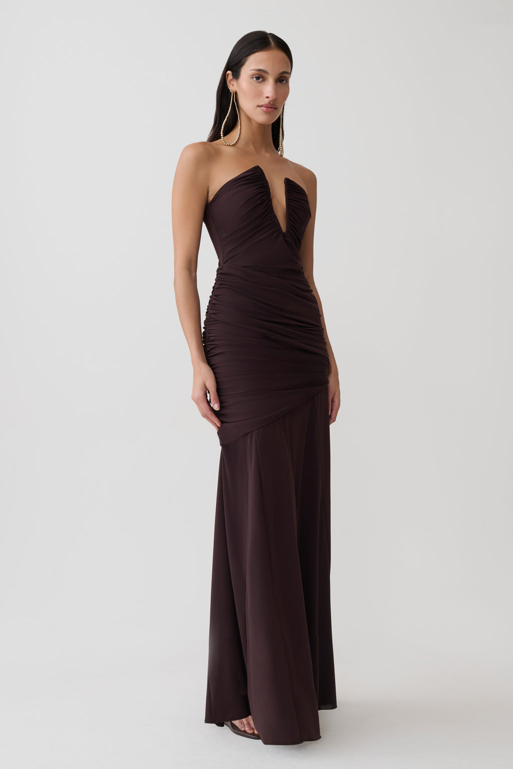 Gathered Centre Wire Maxi Dress - Chocolate