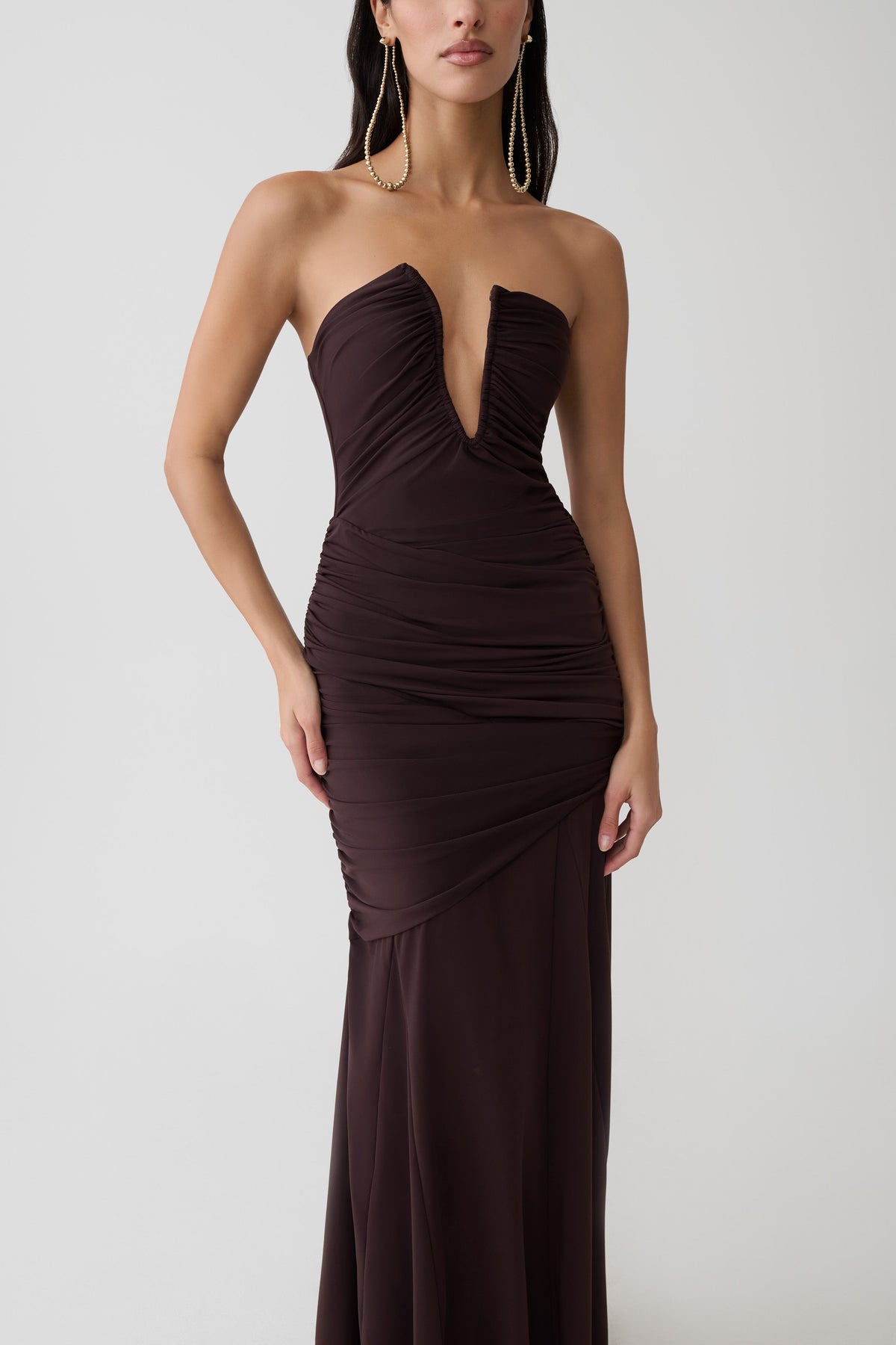 Gathered Centre Wire Maxi Dress - Chocolate