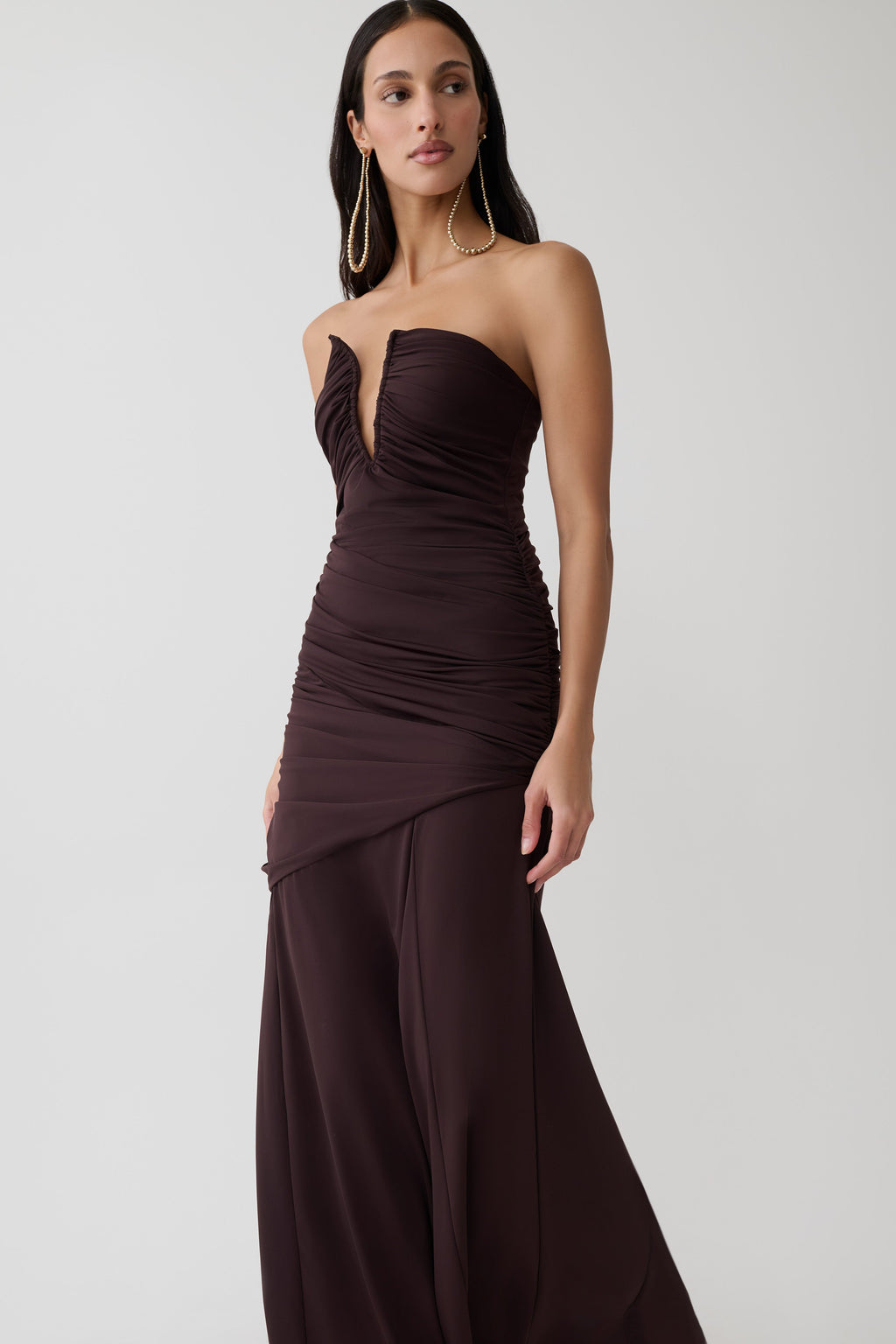 Gathered Centre Wire Maxi Dress - Chocolate