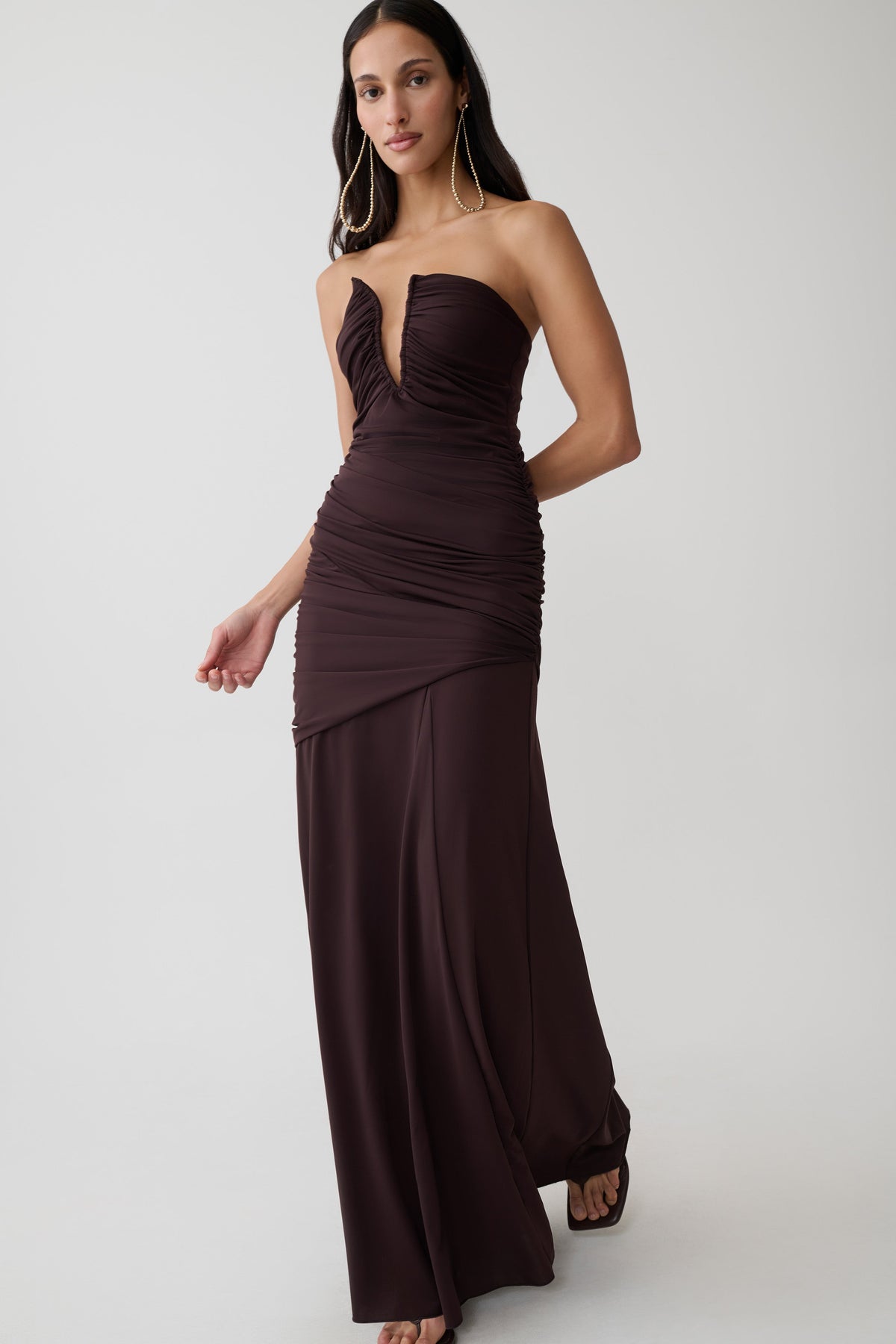 Gathered Centre Wire Maxi Dress - Chocolate