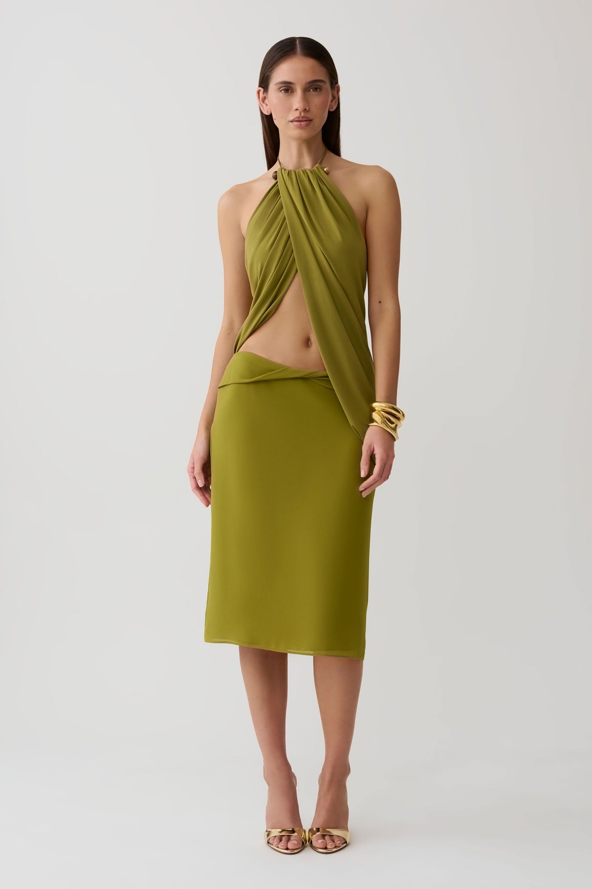 Draped Hardware Top - Martini Olive