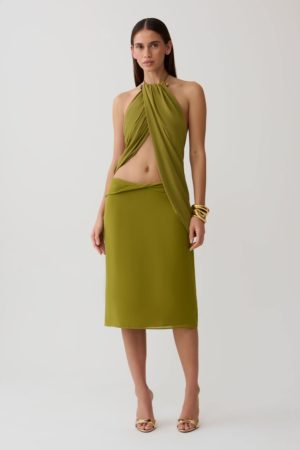 Draped Hardware Top - Martini Olive