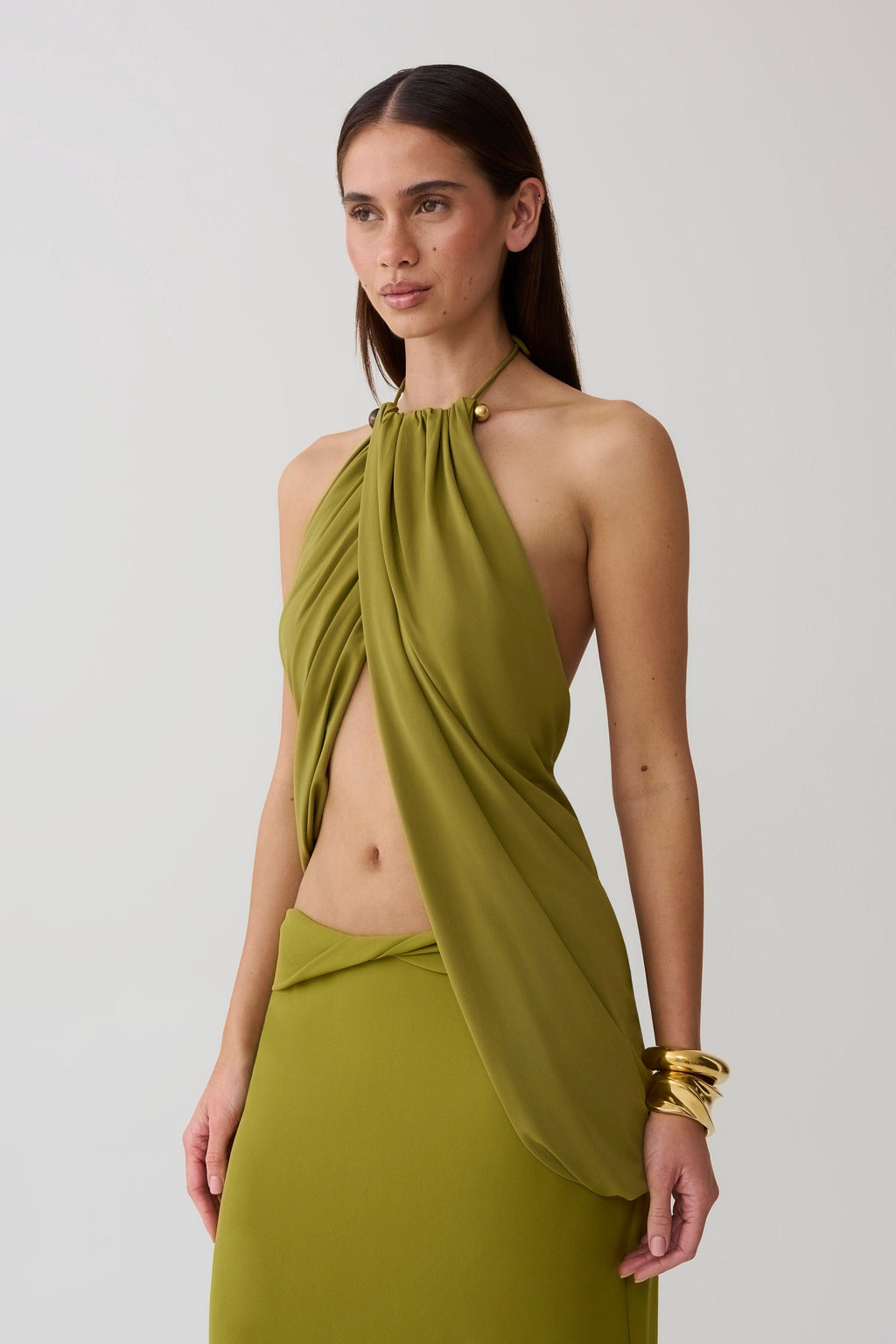 Draped Hardware Top - Martini Olive