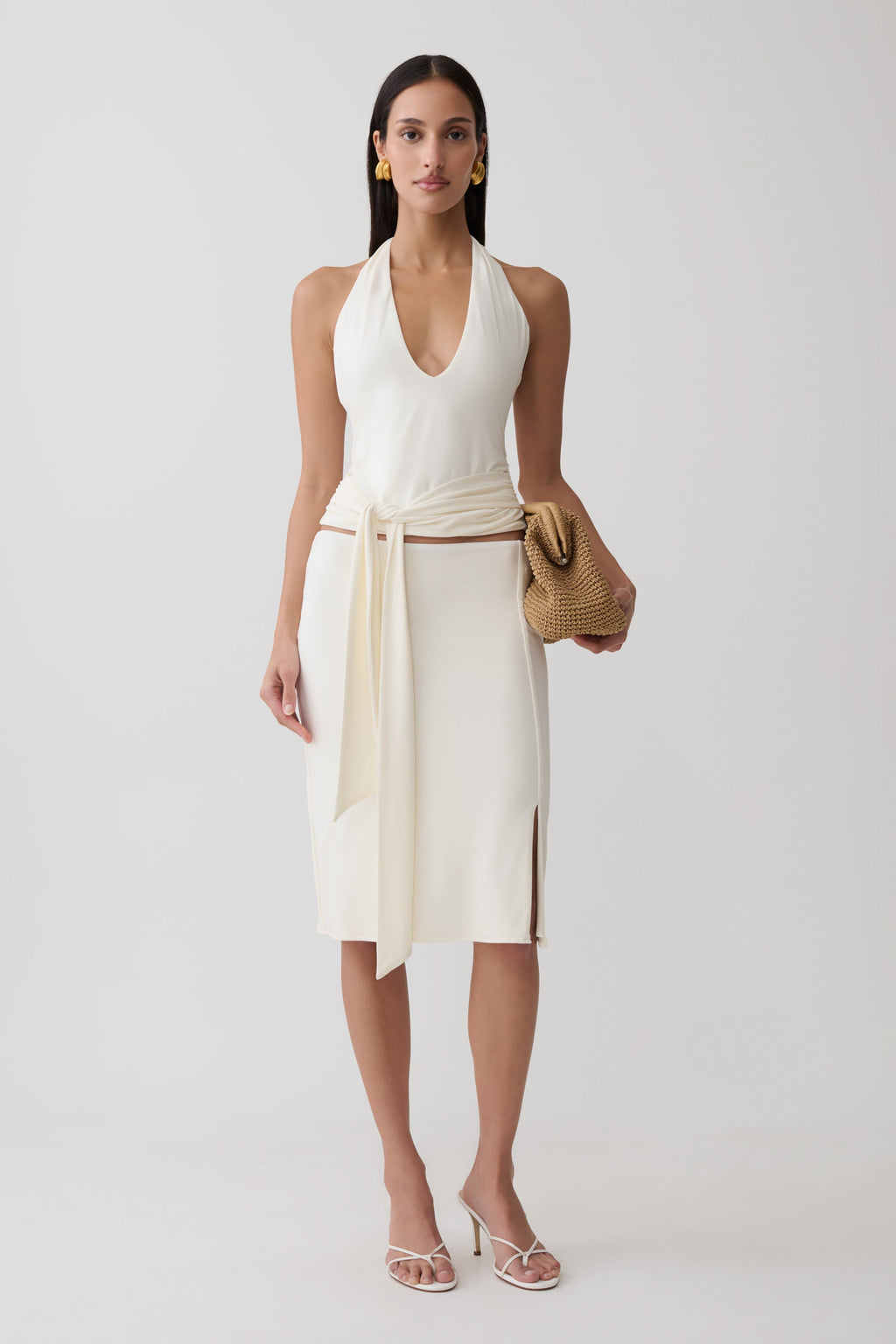 Peached Jersey Midi Skirt - Ivory