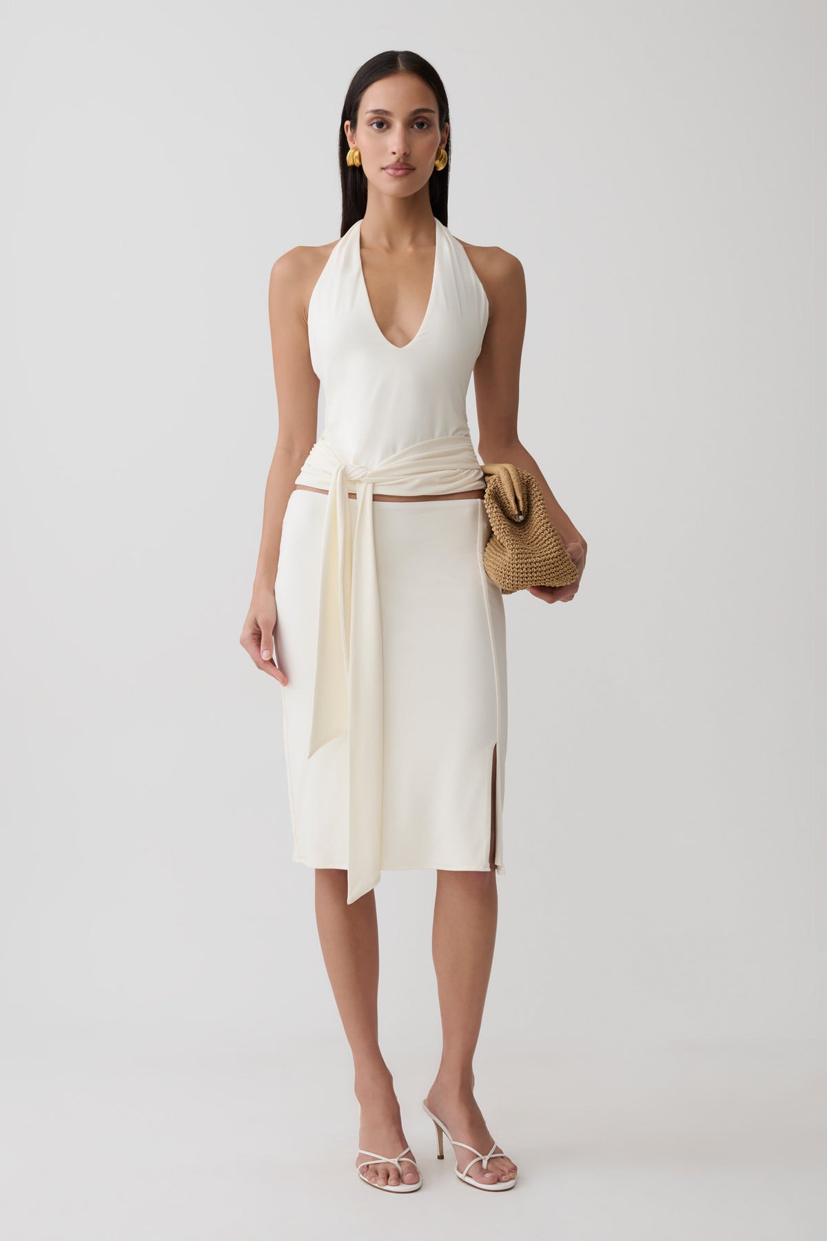 Peached Jersey Midi Skirt - Ivory