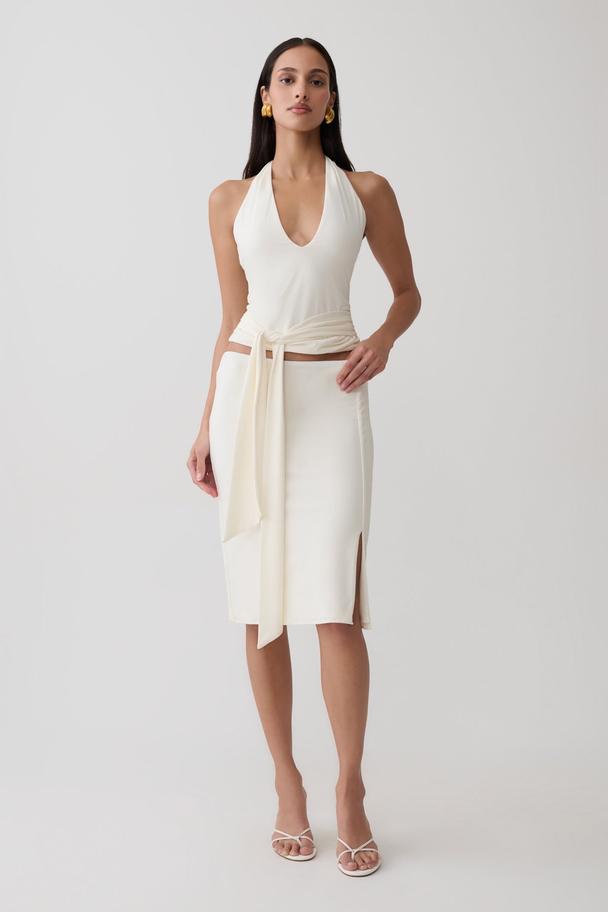 Peached Jersey Midi Skirt - Ivory