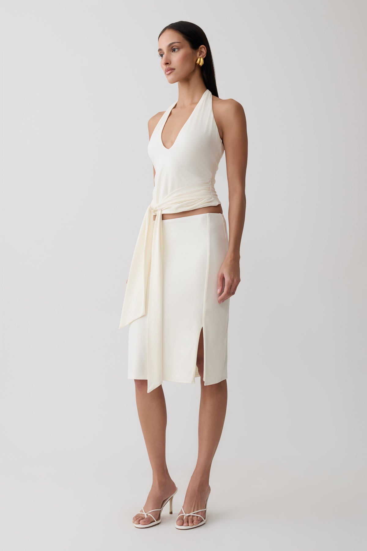 Peached Jersey Midi Skirt - Ivory
