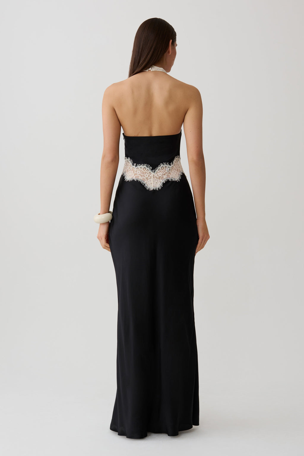 Satin And Lace Maxi Dress - Black/Ivory