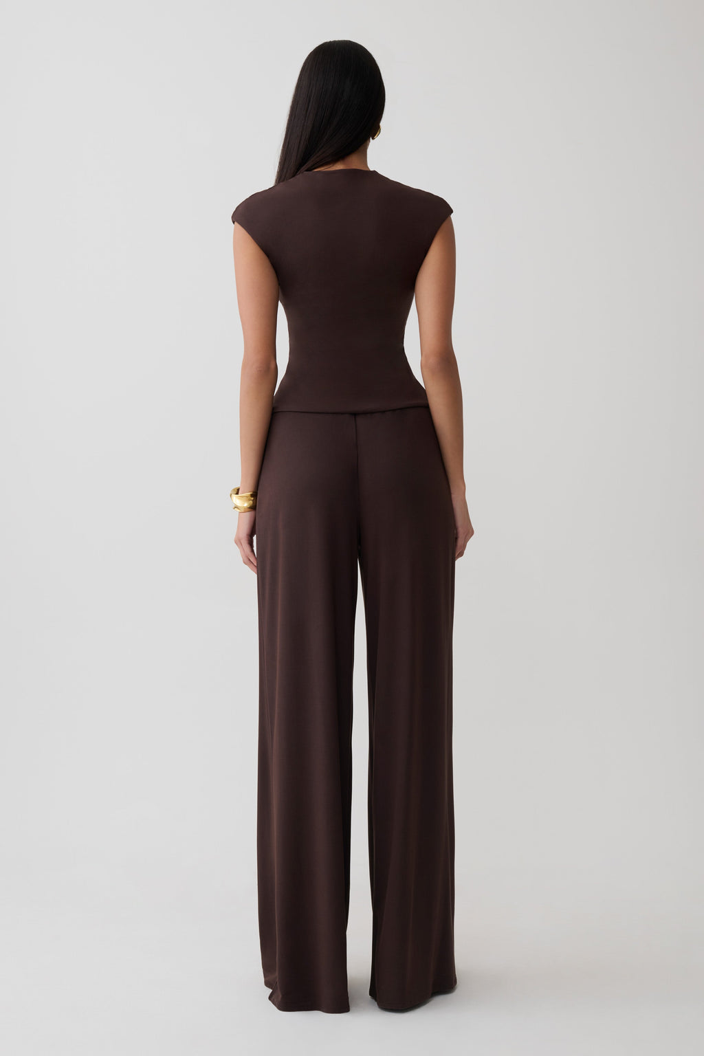 Peached Jersey High Neck Top - Chocolate