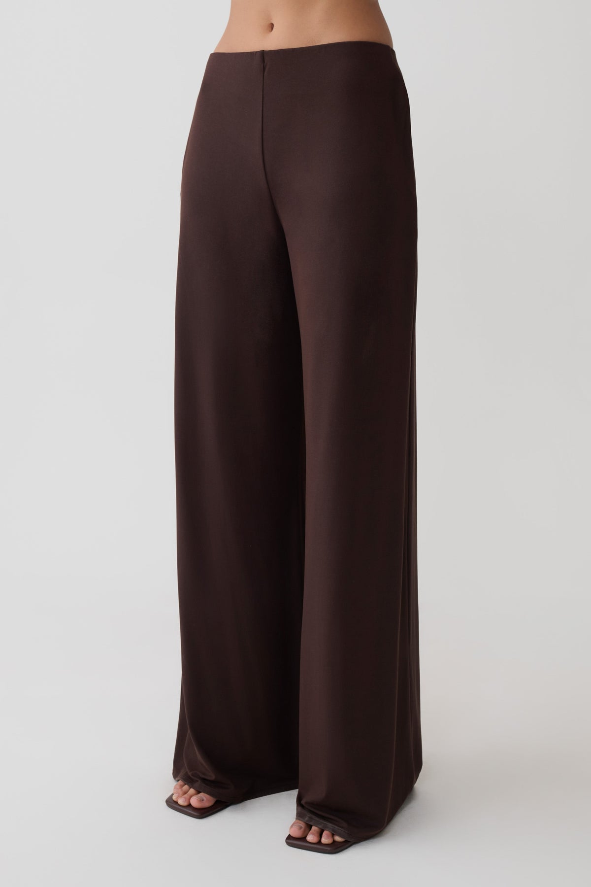 Wide Leg Peached Jersey Pants - Chocolate