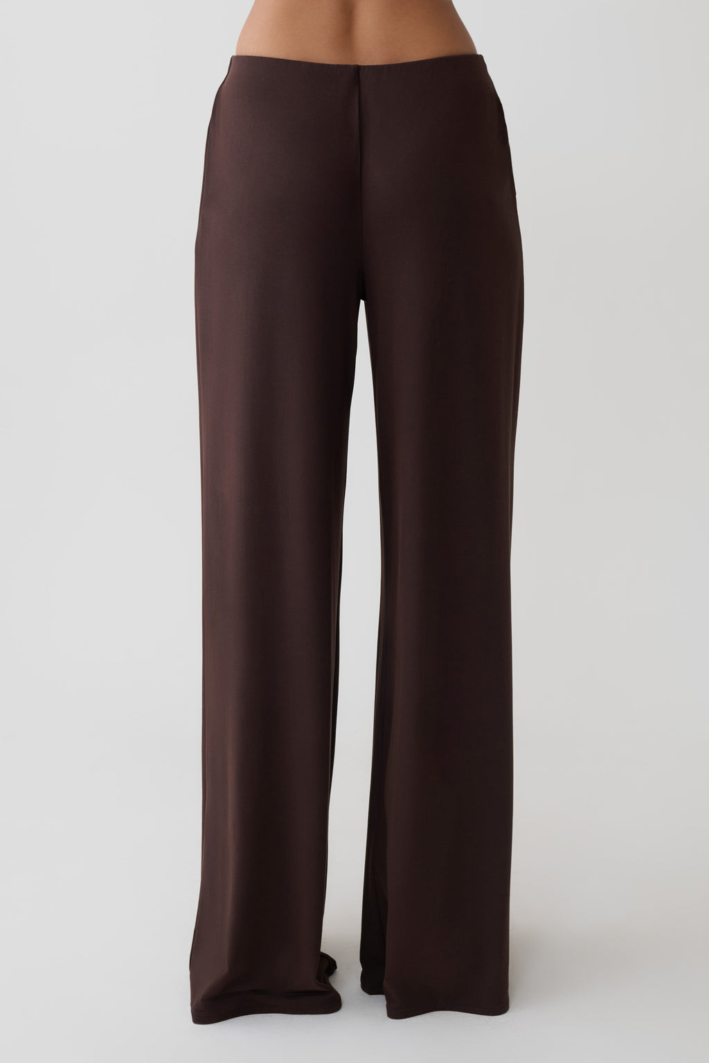 Wide Leg Peached Jersey Pants - Chocolate