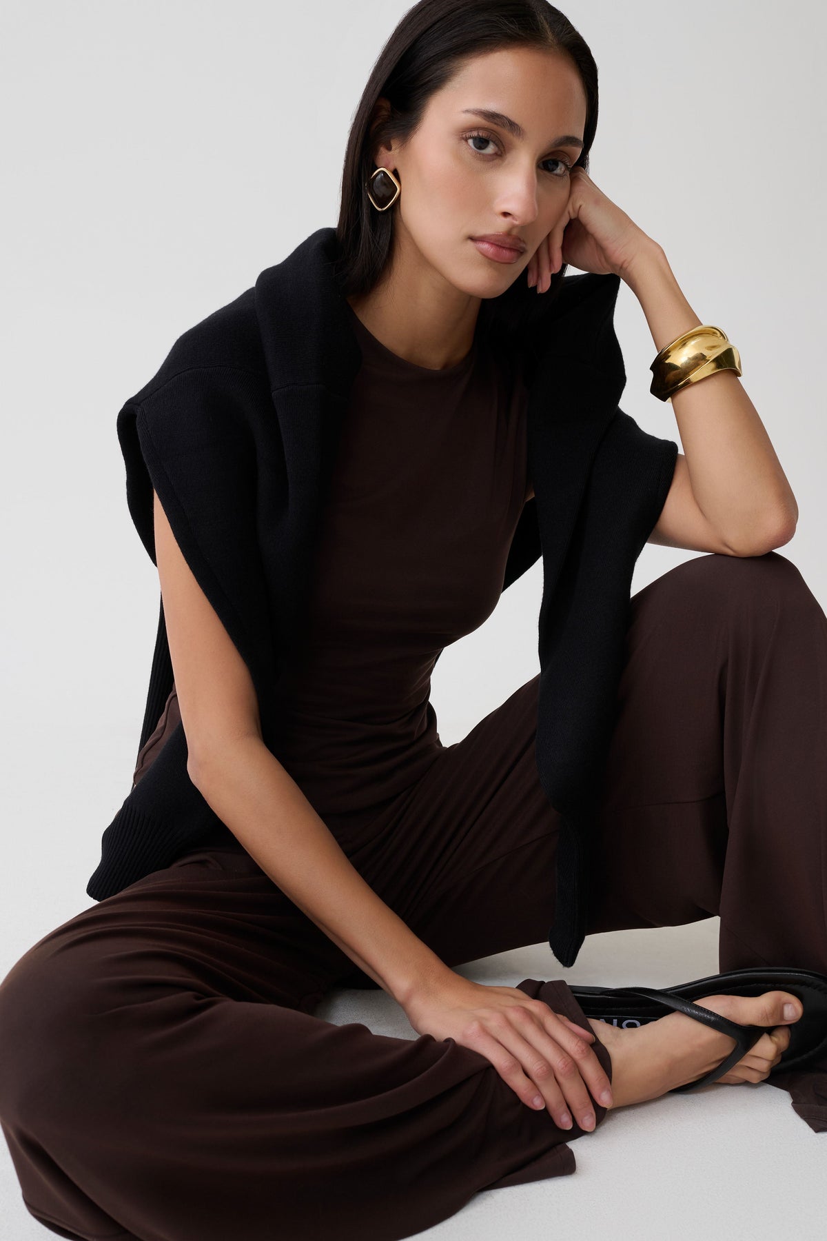 Wide Leg Peached Jersey Pants - Chocolate