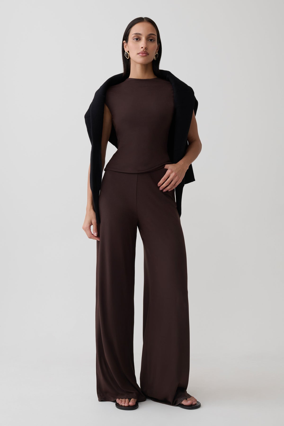 Peached Jersey High Neck Top - Chocolate