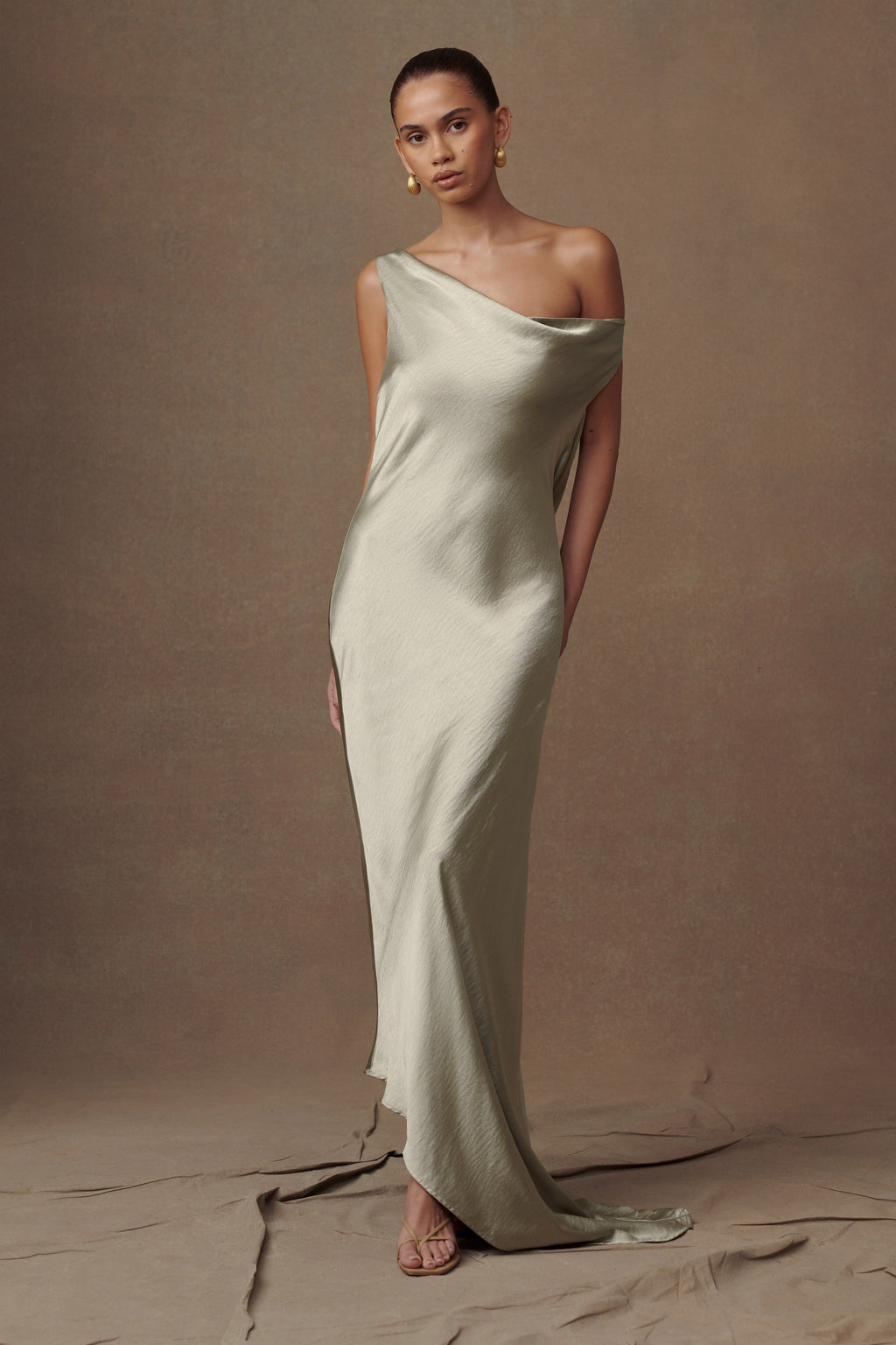 Slip Maxi Dress With Asymmetrical Hem - Sage