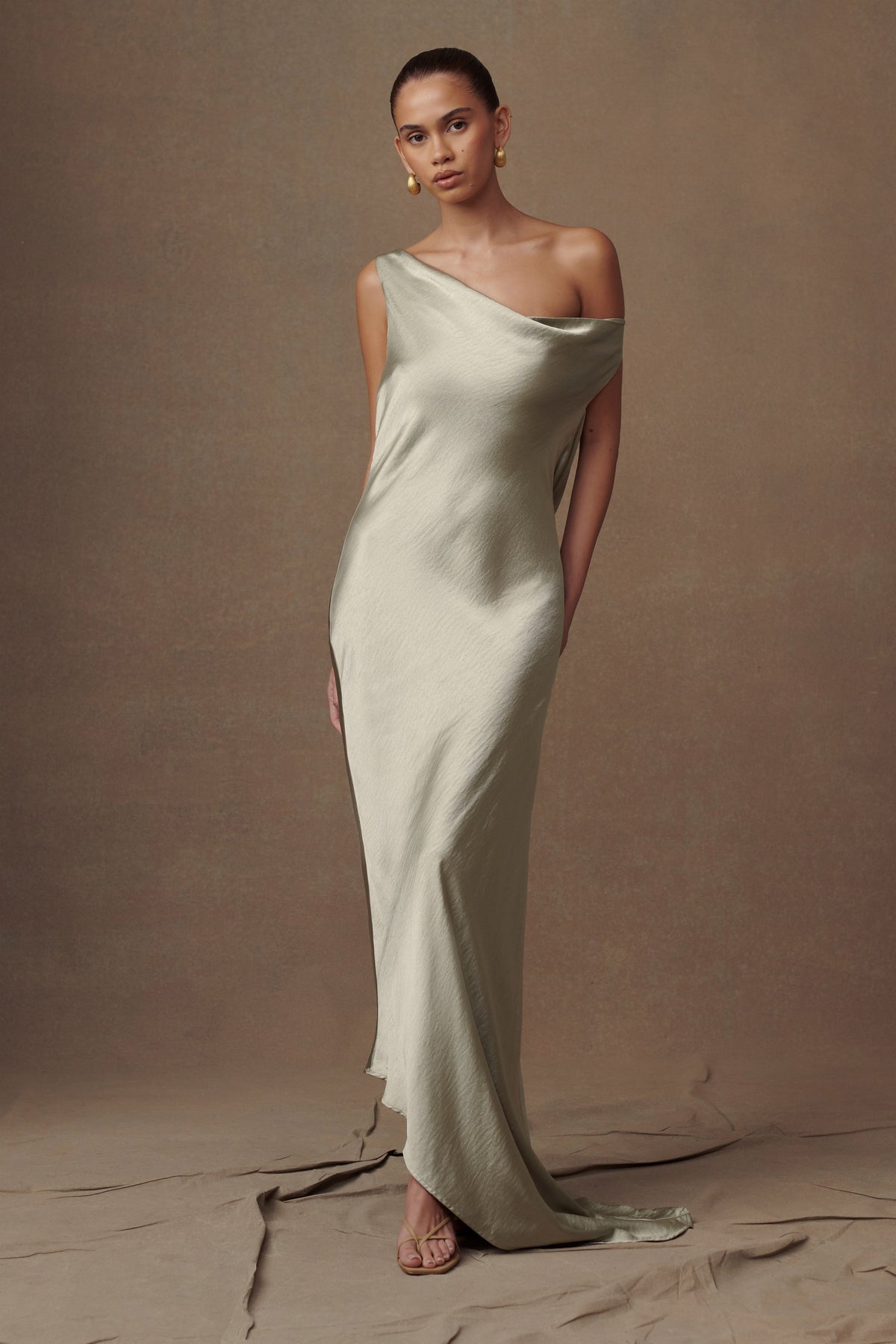 Slip Maxi Dress With Asymmetrical Hem - Sage
