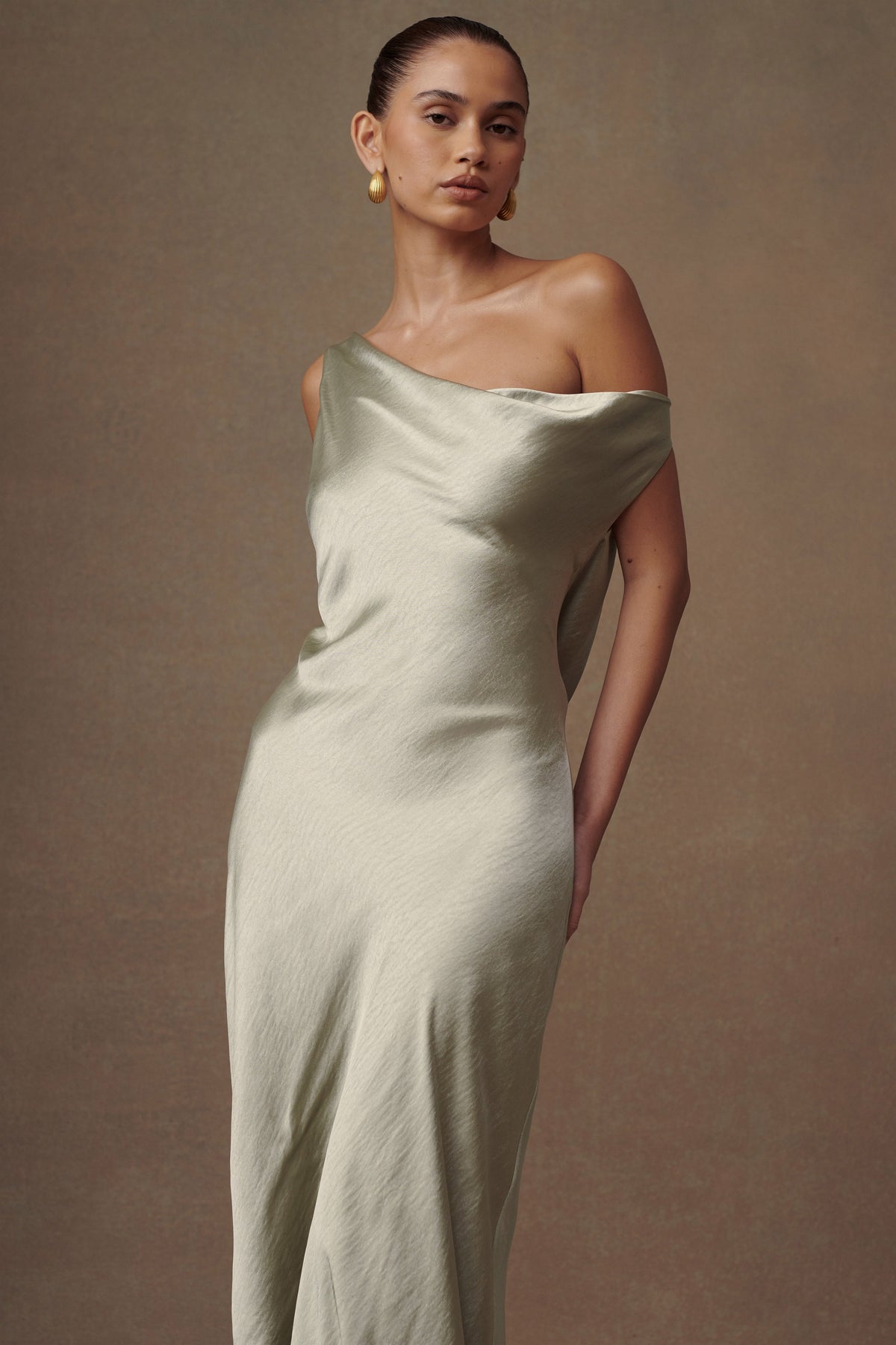 Slip Maxi Dress With Asymmetrical Hem - Sage