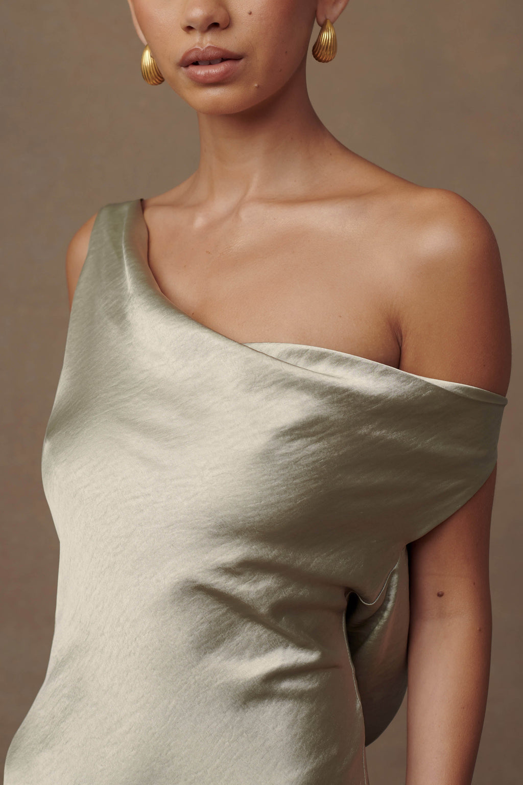 Slip Maxi Dress With Asymmetrical Hem - Sage