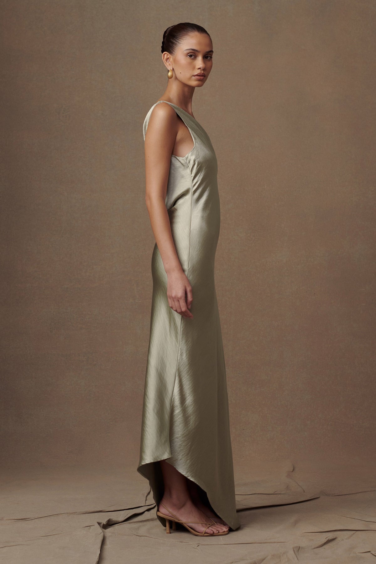Slip Maxi Dress With Asymmetrical Hem - Sage