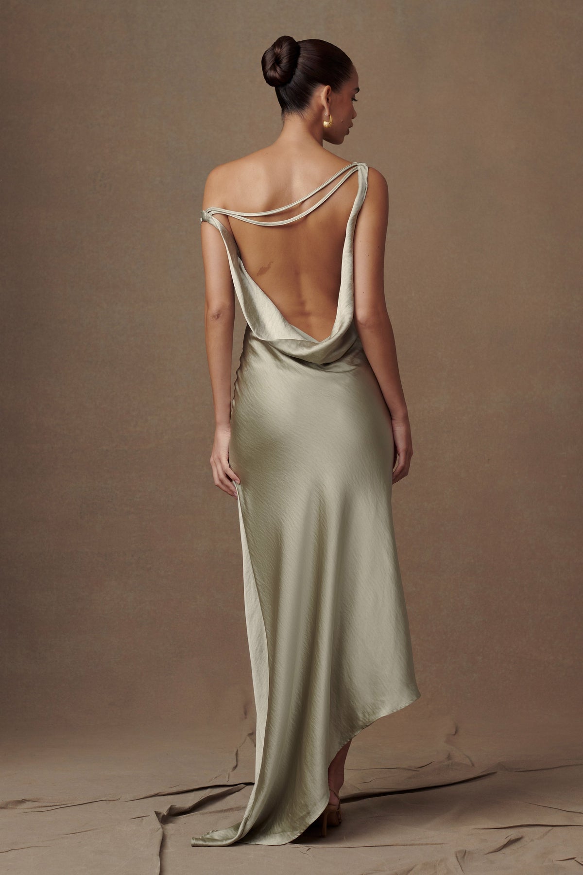 Slip Maxi Dress With Asymmetrical Hem - Sage