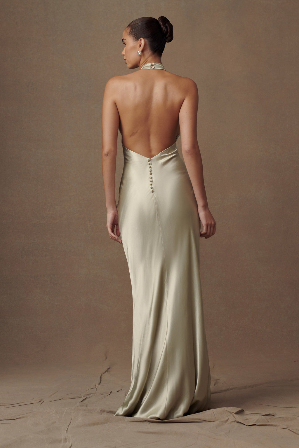 Iridescent Satin Cowl Maxi Dress - Sage