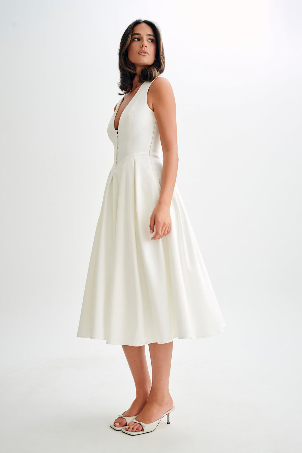 Cotton Sleeveless Midi Dress - White