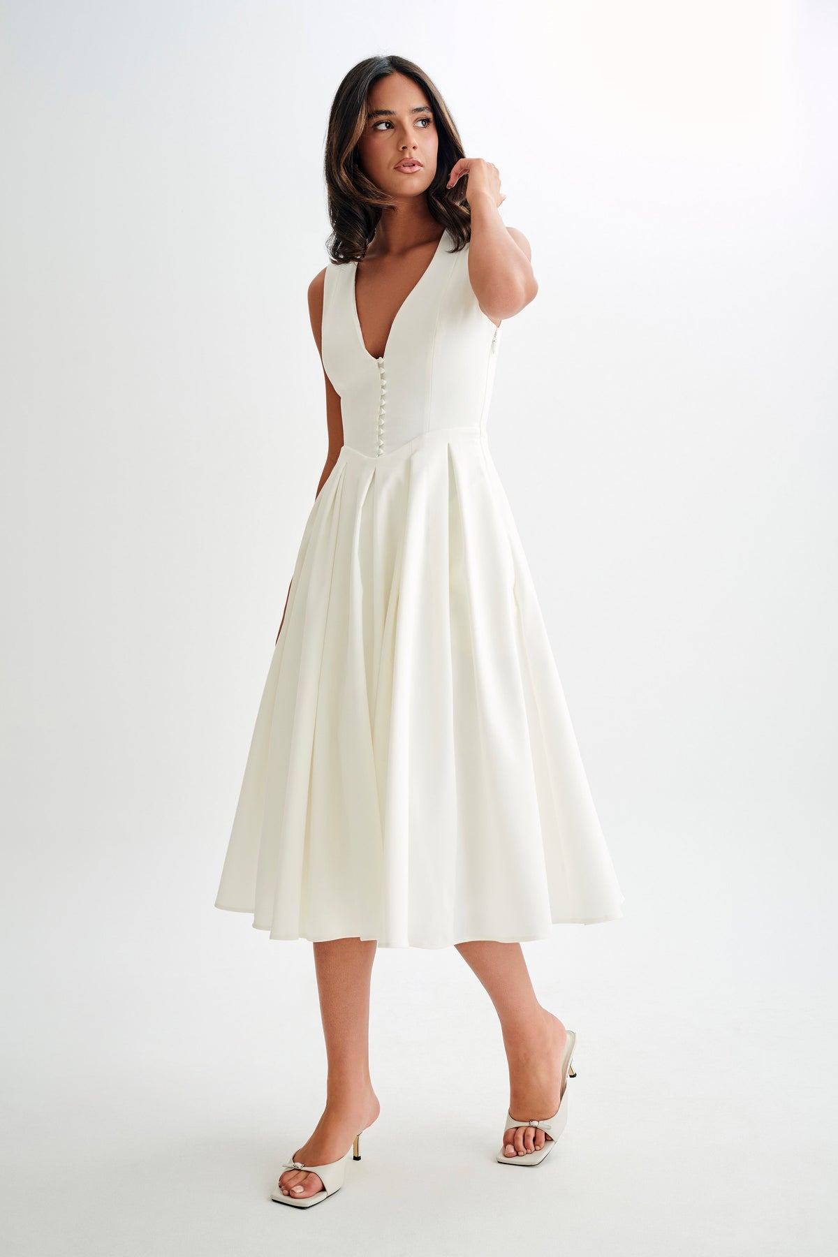 Cotton Sleeveless Midi Dress - White