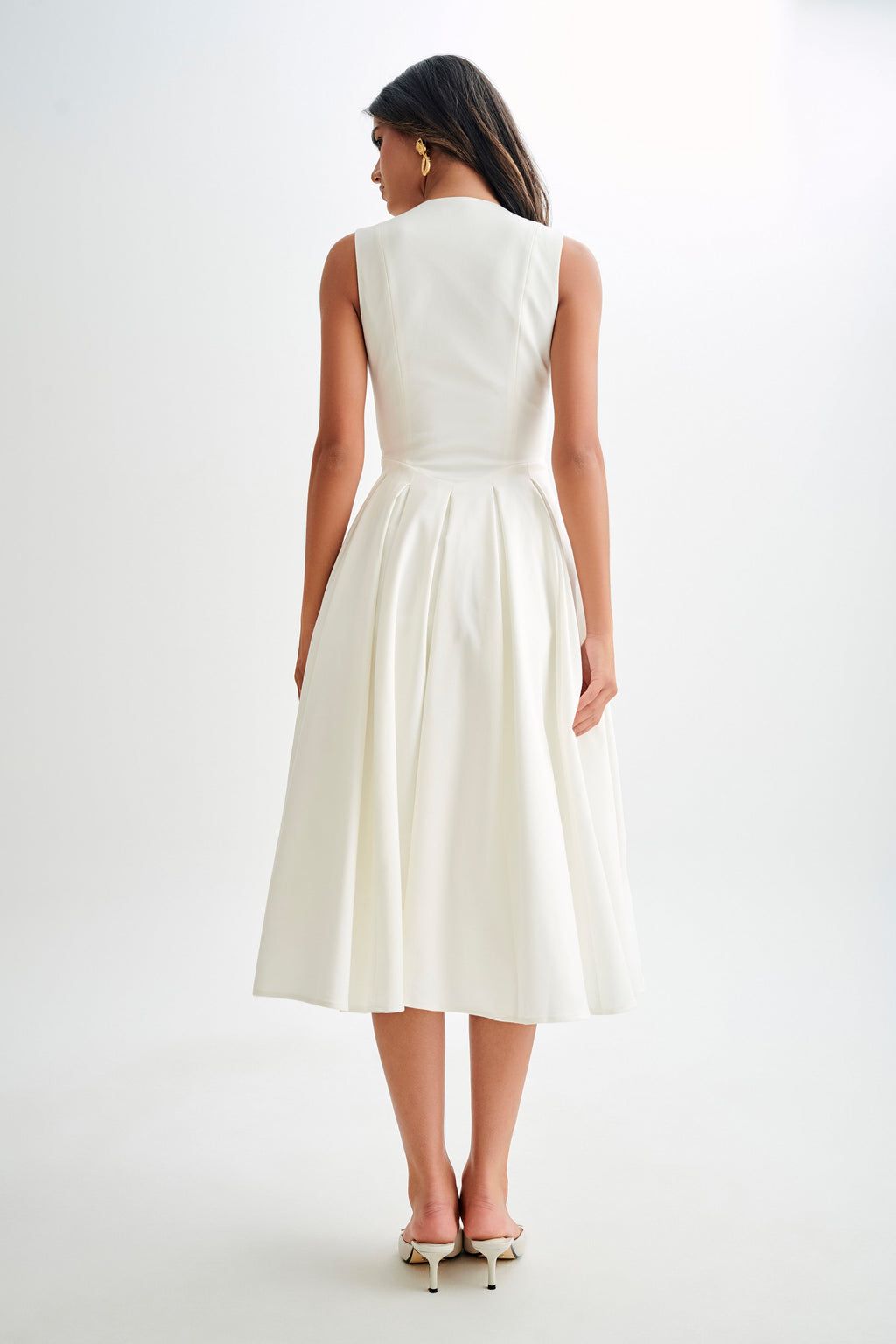 Cotton Sleeveless Midi Dress - White